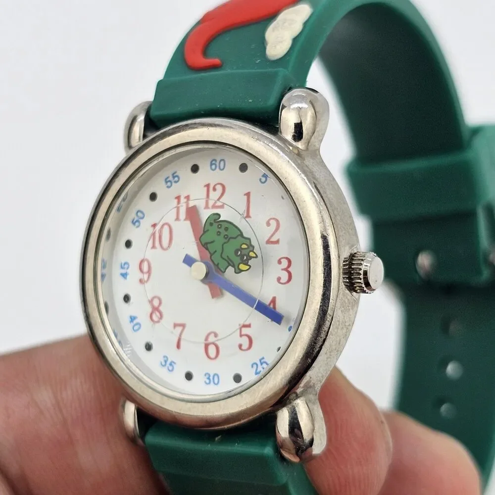 Kids Watch‎ 27MM White Dial Animal Characters Green Plastic Bands New Battery